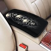 indokyeyqaz Universal Car Center Console Cushion Pad, Skull Black Soft Waterproof Car Center Console Cover Auto Armrest Seat Box Cover Protector for Most Vehicle SUV Truck Car
