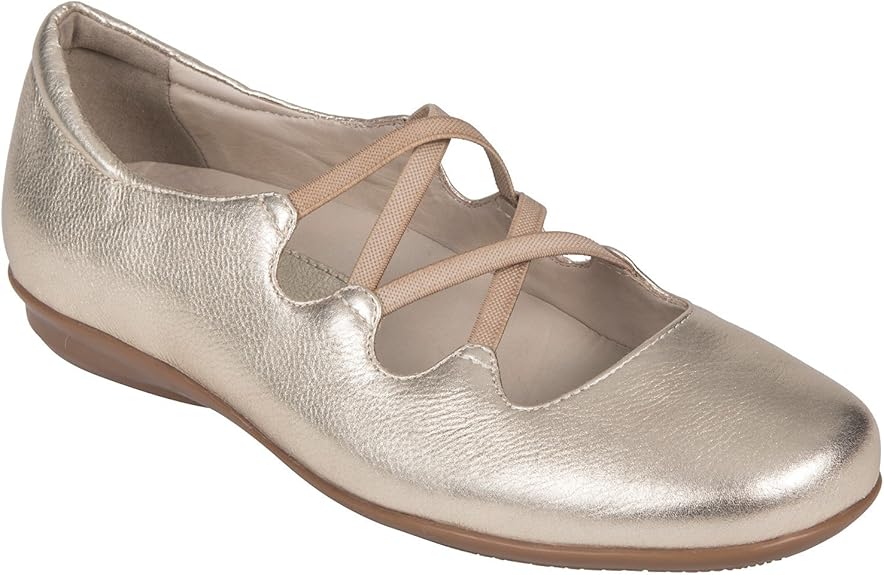 Amazon.com | Earthies Women's Clare Mary Jane Gold Premium Leather | Flats