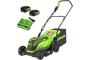 Greenworks 48V (24V x 2) 14" Brushless Cordless Lawn Mower, (2) 4.0Ah Batteries and Dual Port Rapid Charger Included