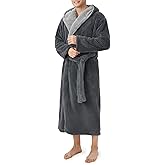DAVID ARCHY Men's Hooded Robe Soft Coral Fleece Microfiber Bathrobe