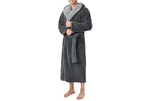 DAVID ARCHY Men's Hooded Robe Soft Coral Fleece Microfiber Bathrobe