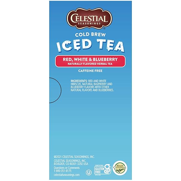 CELESTIAL SEASONINGS COLD BREW RED, WHITE & BLUEBERRY ICED TEA BAGS 18 TEA BAGS