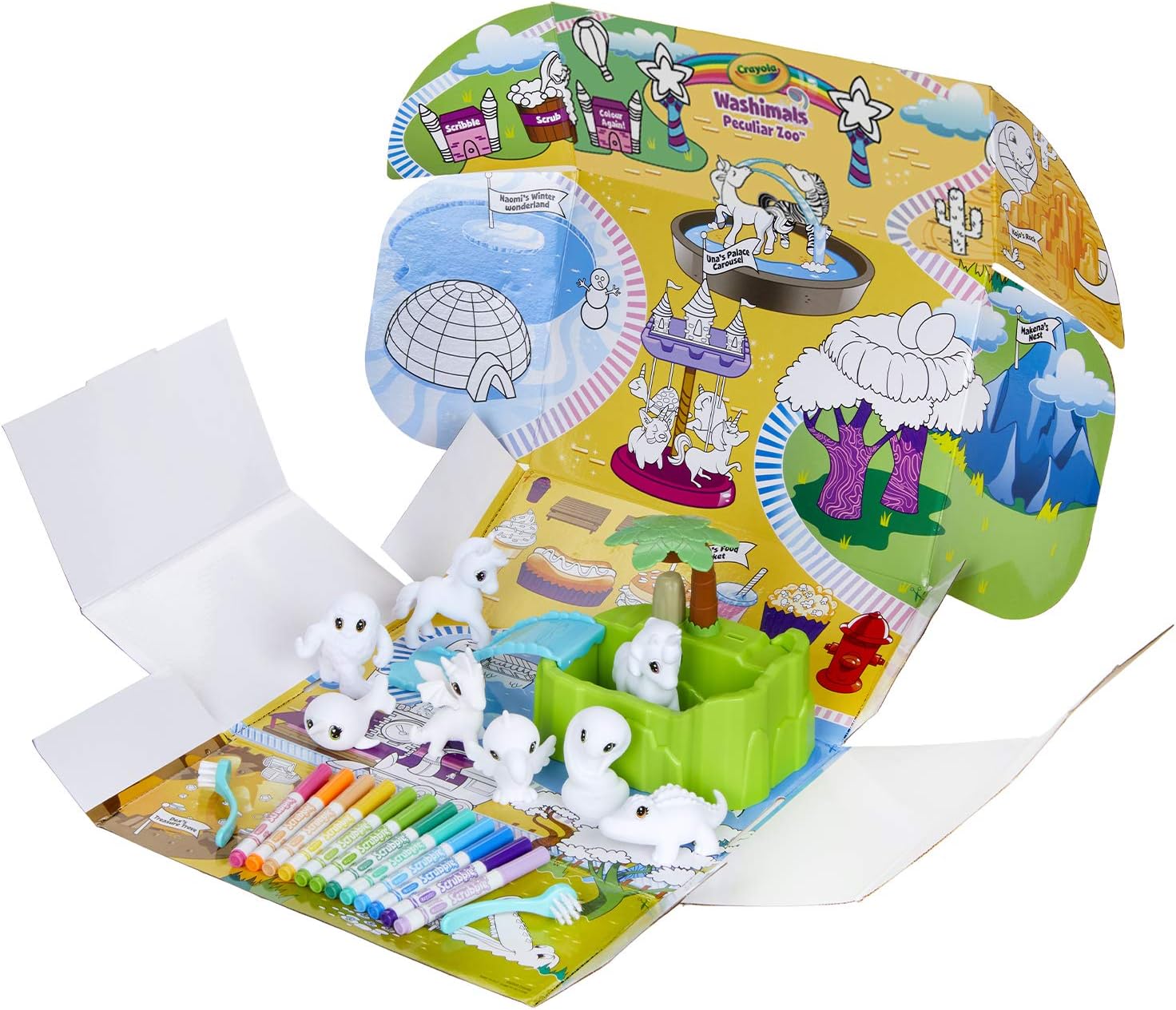 CRAYOLA 74-7430-E-000 Washimals Peculiar Zoo Playset, White, Pink, Purple, Blue, Green, Yellow, Small