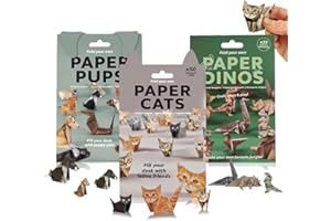 Jurcudy 3PCS Paper Cats Origami,DIY Fun 3D Paper Dog & Cat & Dinosaur Models, Animal Papers Sculpture for Teens & Adults, Decorative Papercraft Craft Set, DIY Art Gift (Cat+Dog+Dinosaur)