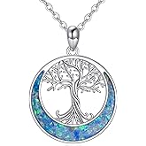 URONE Tree of Life Necklace 925 Sterling Silver Opal Tree of Life Pendant Family Tree of Life Jewelry Gifts for Women