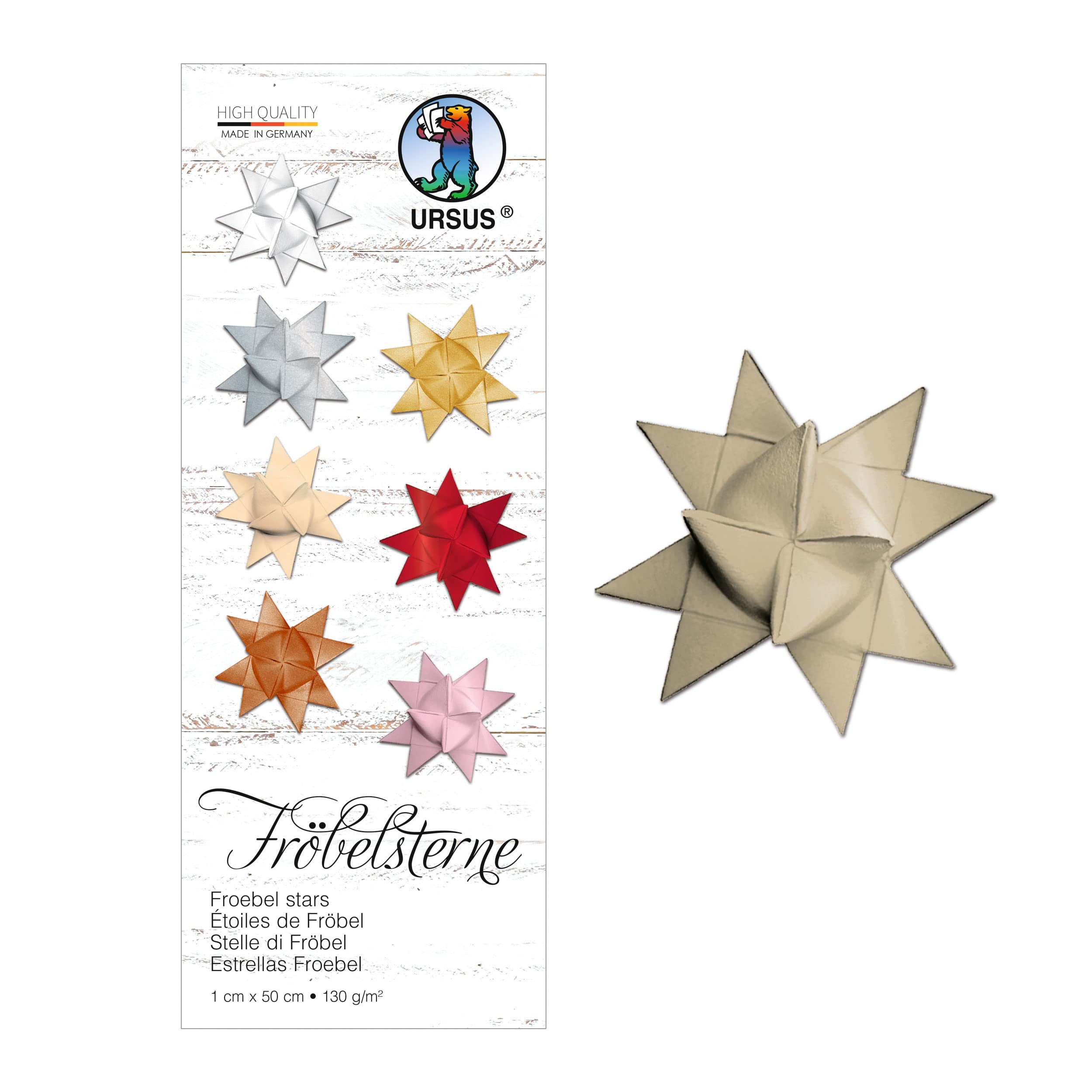 Ursus 3200076 Paper Strips for Moravian Stars Taupe Made of Coloured Drawing Paper 130 g/m² Approx. 1 x 50 cm 100 Strips for Approx. 25 Stars Craft Classic for Christmas