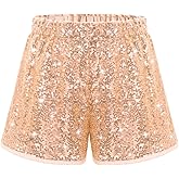 WELAKEN Sparkly Sequin Shorts for Girls Kids High Waist Elastic Party Dance Shorts