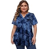 LARACE Summer Tops for Women Plus Size Tunic Tops Short Sleeve Shirts V-neck Pleated Blouse Tee