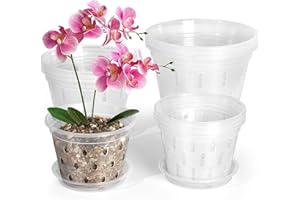 RAOOKIF Orchid Pots with Saucer for Repotting, 9 Pack 6 Inch Orchid Pots with Holes, Side Holes Creates Better Conditions for The Orchids to Grow