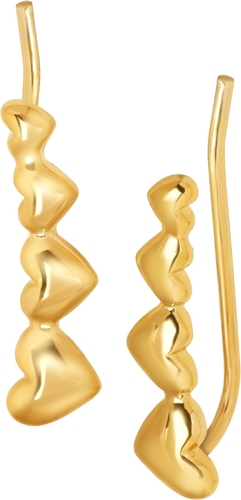 Eternity Gold Graduating Heart Ear Climber Stud Earrings in 10K Gold