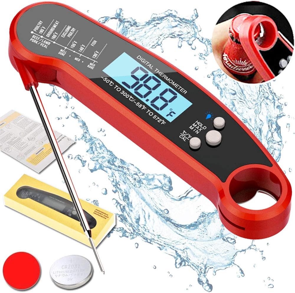 FANSIR Meat Thermometer, Instant Read Food Thermometer Digital Cooking Thermometer with Backlight LCD Screen, IP67 Waterproof Kitchen Thermometer with Long Probe for Meat, BBQ (Battery Included)