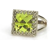 Bright Peridot Ring in 925 Silver - Artisan Jewelry Ring for Fashion, Engagement, Wedding for Her - Choose Your Size and Material - with Fancy Jewelry Box