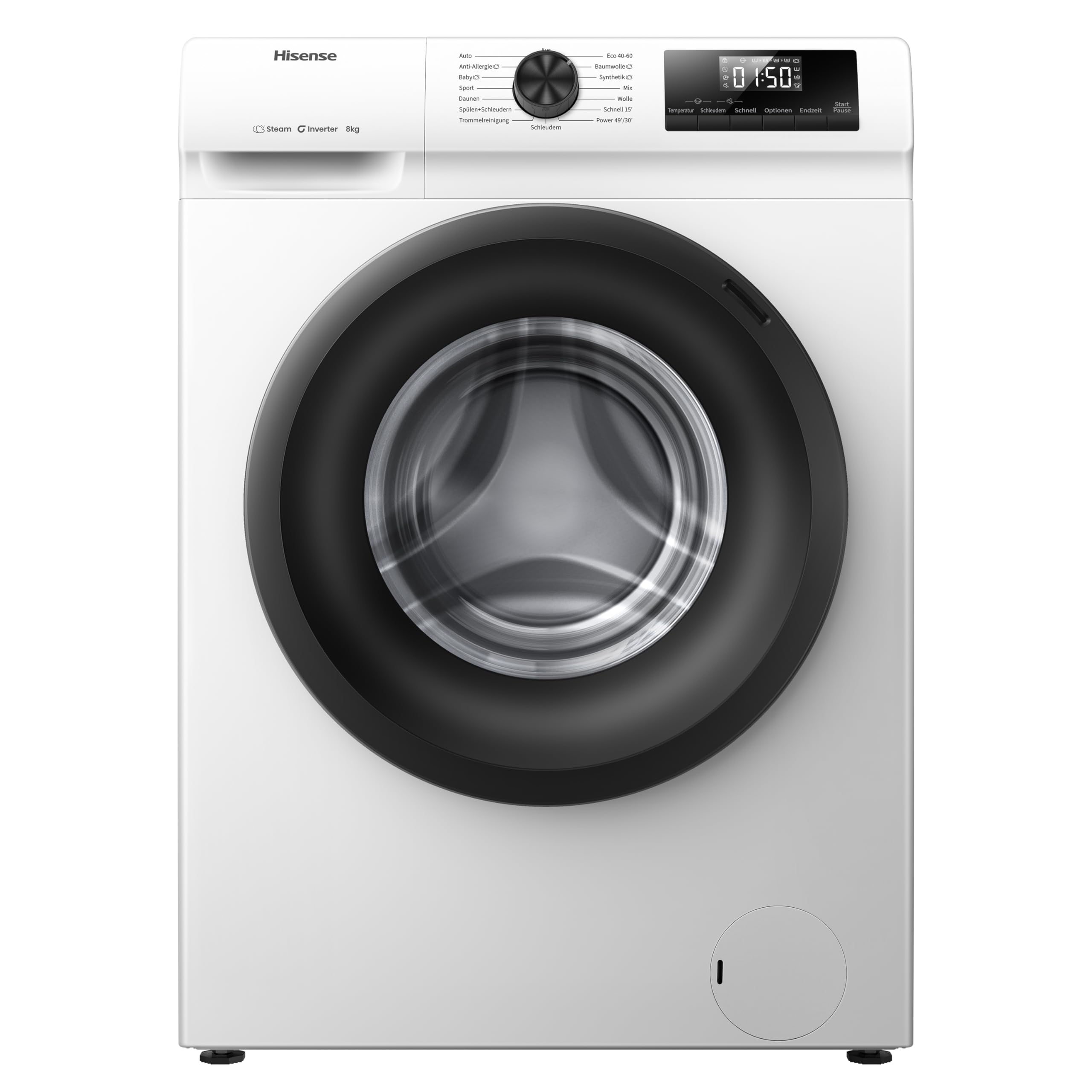 Hisense WF1Q8041BW Waschmaschine mit Dampffunktion /8KG /1400 U/Min /15 Programme/Anti-Allergie Programm/Baby-Wäsche/AutoWash/QuickWash/Daunen/Eco/Power 49' / Verzögertes Ende/EEK: A/Weiß 2