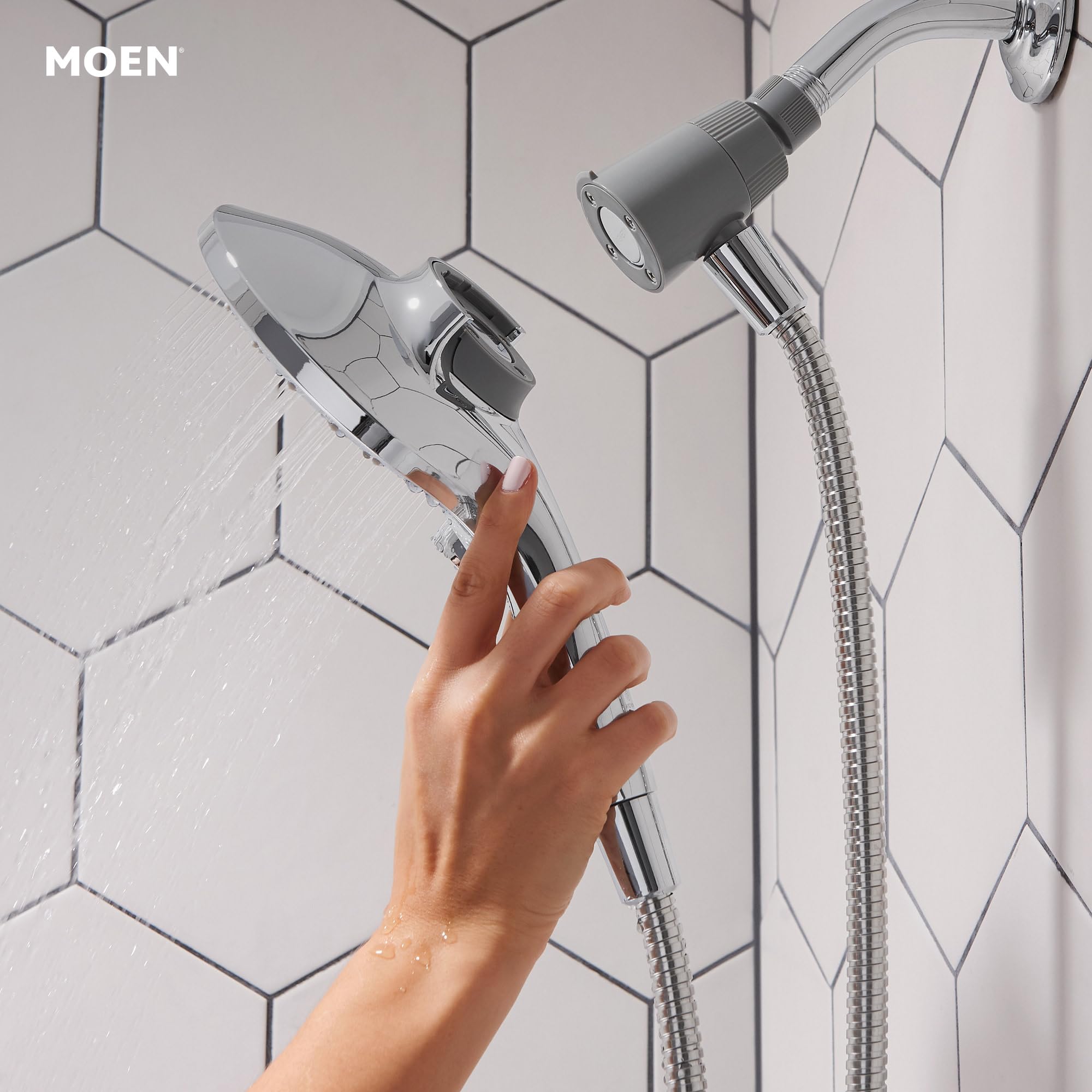Moen Engage Chrome Magnetix Six-Function 5.5-Inch Wide Handheld Shower Head with Hose and Magnetic Docking System, 26112