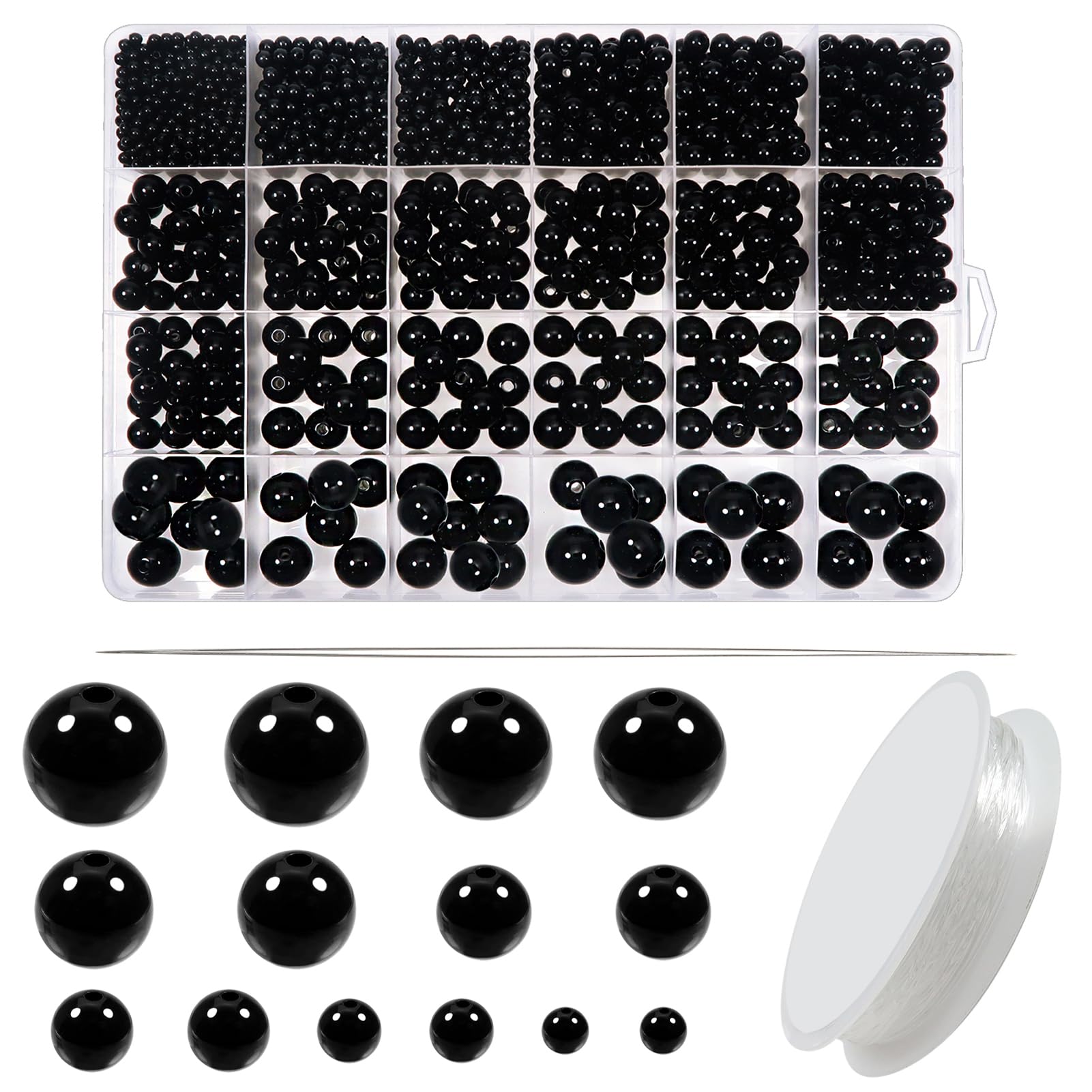 TOAOB THE ONE AND ONLY BABY TOAOB 1400 Pieces Black Faux Plastic Beads for Bracelets 3 mm 4 mm 6 mm 8 mm 10 mm 12 mm 14 mm Round Decorative Craft Beads for Jewellery Necklaces Crafts Jewelry DIY