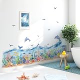 decalmile Under The Sea Wall Decals Dolphins Fish Ocean Waves 2 sheets 30x90 view 2