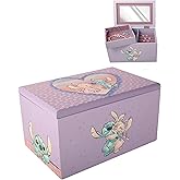 Disney Stitch and Angel Jewelry Box with Tray Official License, Wood Jewelry Organizer and Jewelry Case, Cute Gifts