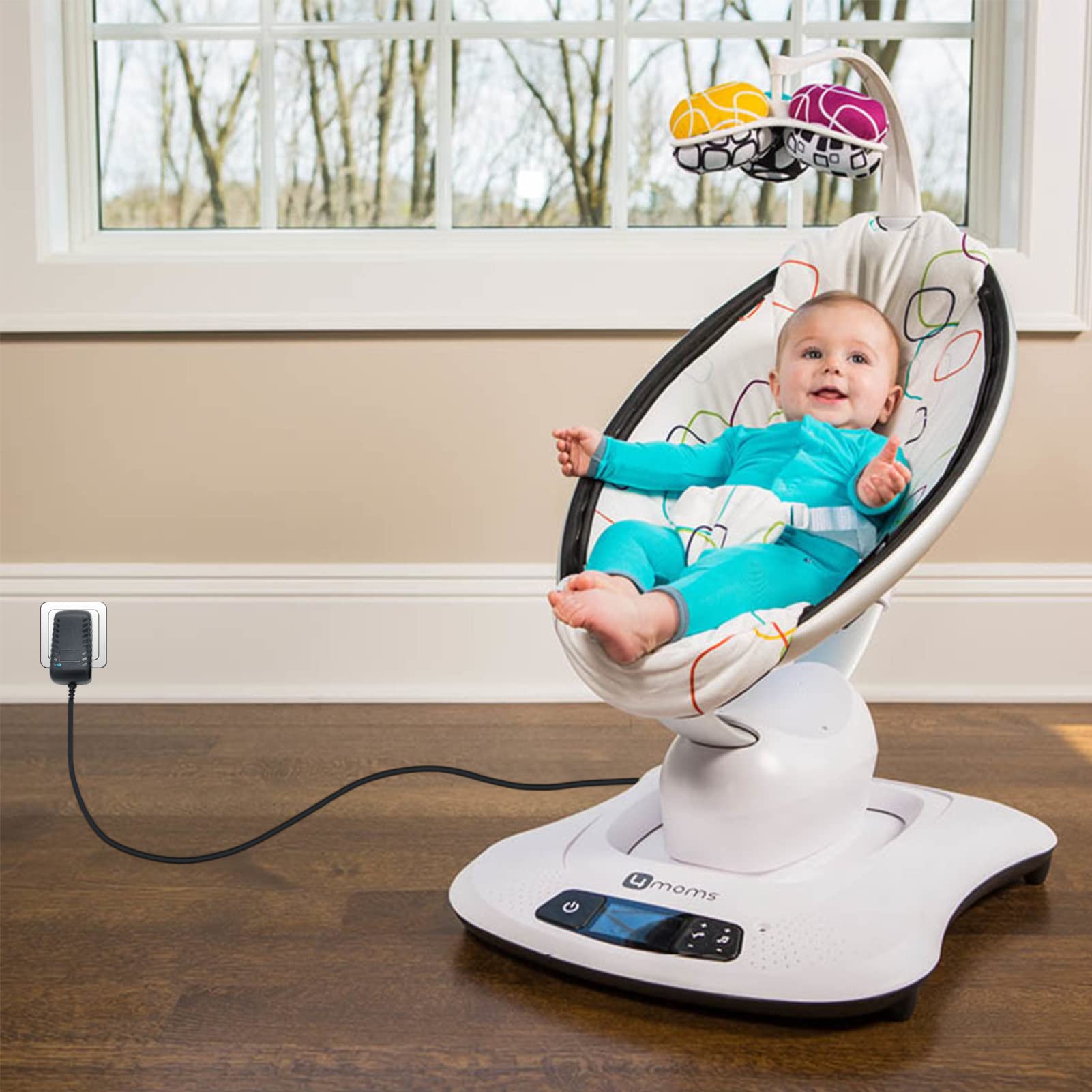 Mamaroo Replacement Power Cord - 12V AC Adapter fit for 4moms Mamaroo RockaRoo Baby Swing, 6.6 ft Charger Cable (Black)