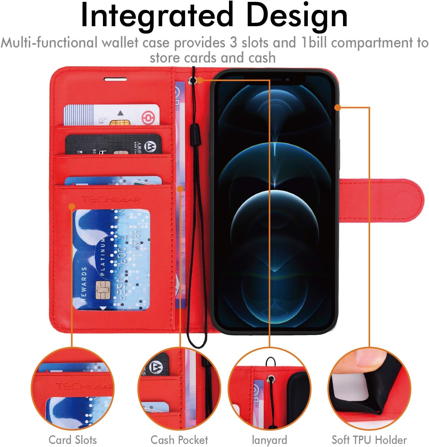 TECHGEAR iPhone 12 Pro Max Leather Wallet Case, Flip Protective Case Cover with Wallet Card Holder, Stand and Wrist Strap - Image 5