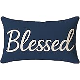 HERHOME Navy Blue Pillow Covers 12x20 Inch – Blessed Lumbar Decorative Cushion Case Outdoor Farmhouse Decorations for Patio Couch Sofa Bedroom Living Room Home Decor