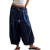 Hooever Women's Wide Leg Jeans Baggy Boyfriend Elastic Hem Denim Pants with Drawstring Waist