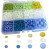 Gocelyn 825pcs Abacus Disk Shade Rondelle Loose Spacer Glass Beads of 4 Sizes for DIY Craft Gifts Bracelets Necklace Pendants Making Supplies(Color: Transparent/Blue/Green)