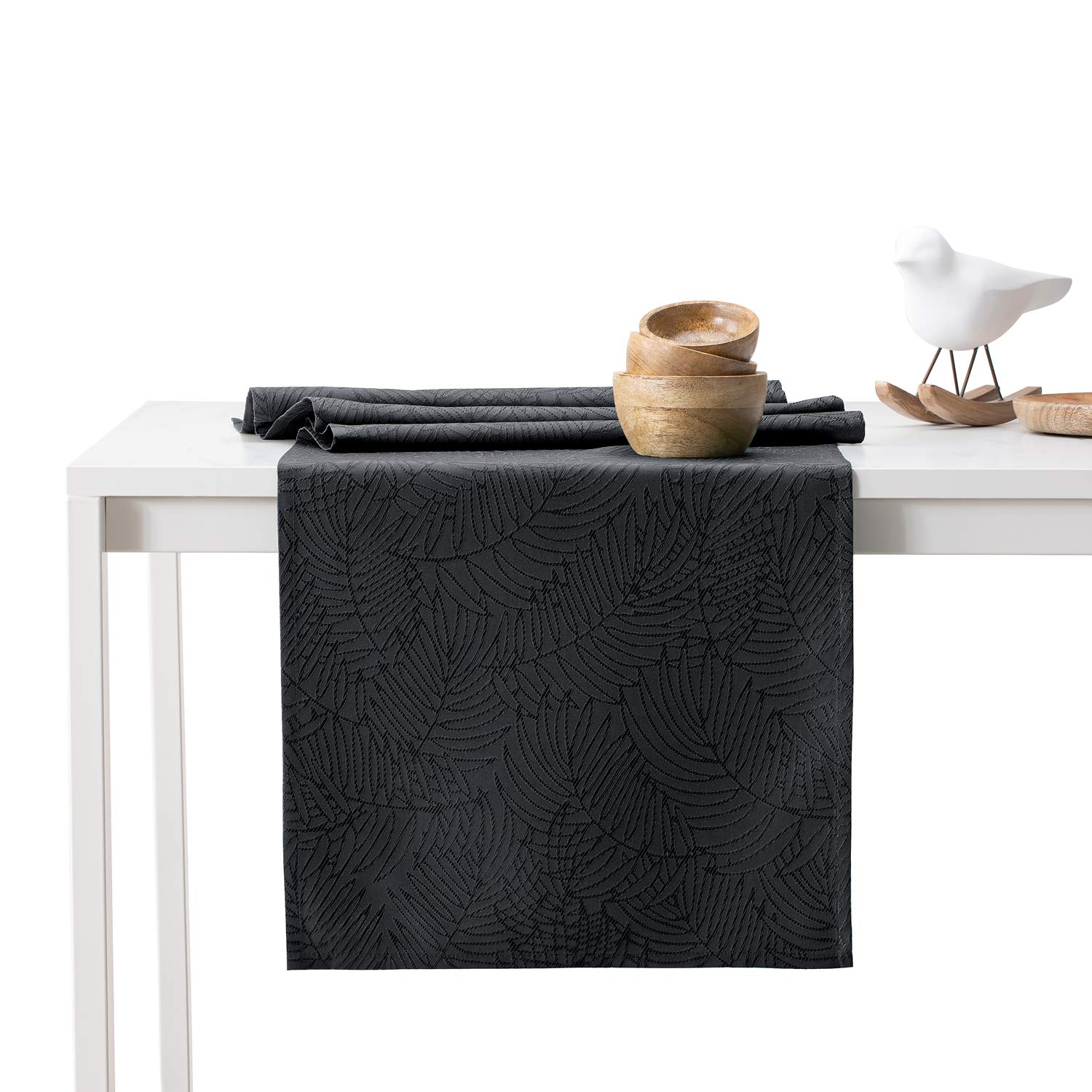 AmeliaHome Gaia Table Runner 40 x 120 cm Lotus Effect Water-Repellent Leaves Anthracite