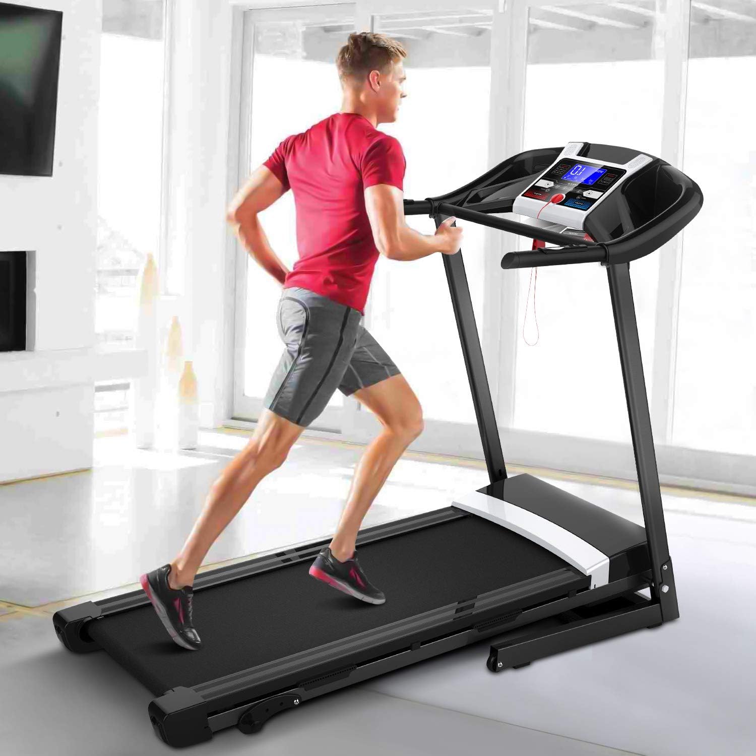 megatronia Folding Treadmill,Easy Assembly Automatic Incline Treadmill, Motorized Fitness Running Machine with 17'' Wide Tread Belt & LCD Display Perfect for Home