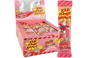 Sour Power Candy Straws, Strawberry, 1.75 oz (Pack of 24)
