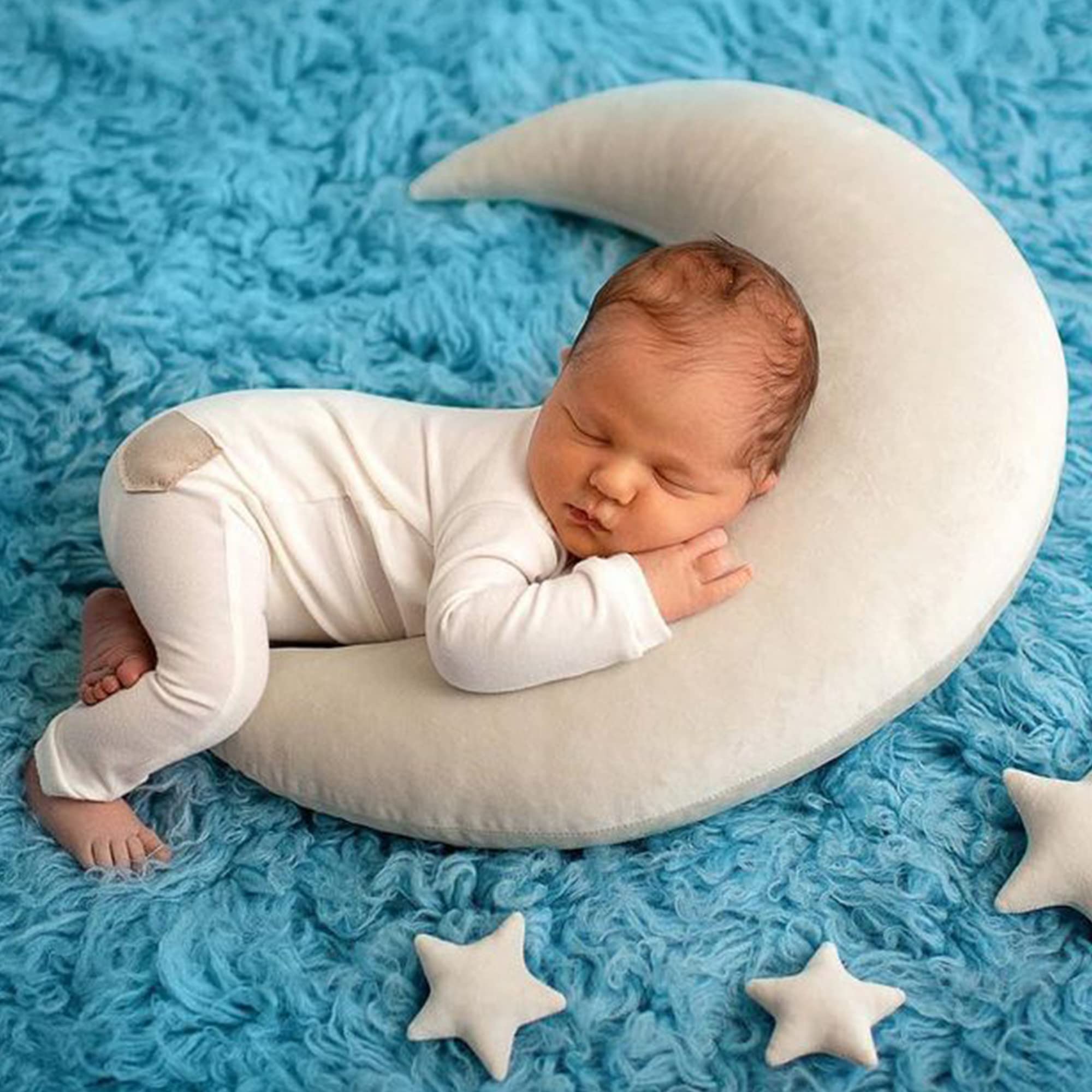 Photo 1 of M&G House Newborn Photography Prop Pillow Crescent Moon Infant Crescent Star Pillows Baby Photo Prop Decor Basket Photo Prop Baby Photoshoot Props Studio Accessories(White)