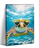 Funny Turtle Wall Art Sea Turtle with Glasses