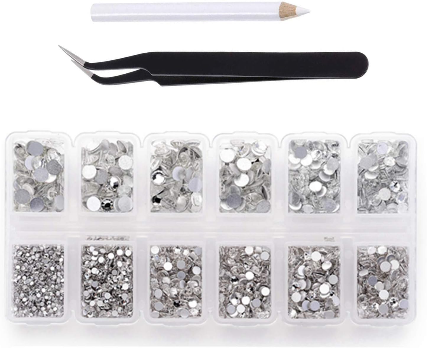 Klare Strasssteine mit flacher Rückseite zum Basteln, 4200 Stück, runde Kristall-Edelsteine, Aufkleber für Kleidung, 1,5–4,8 mm, 6 Größen