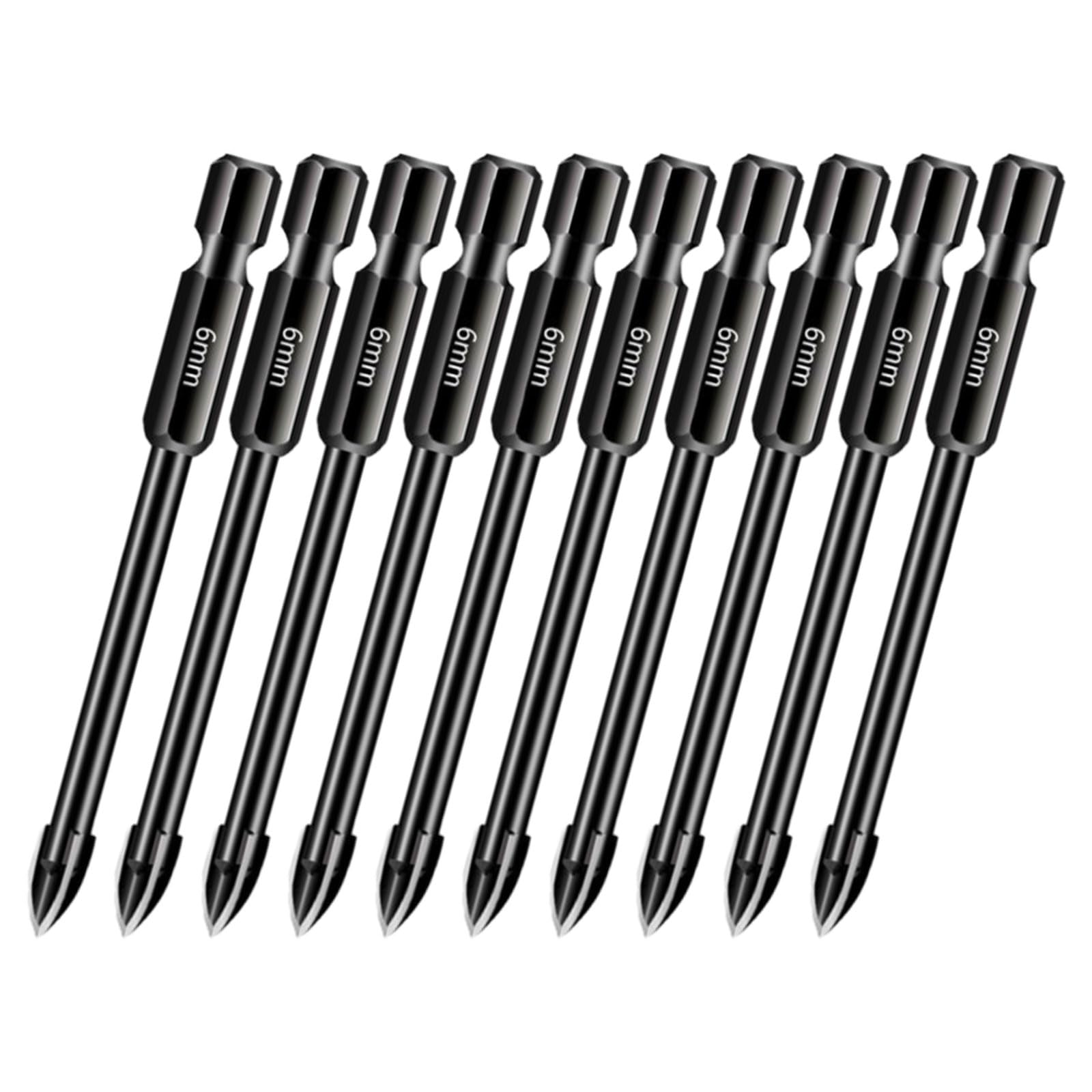10 Pieces Glass Concrete Drill Bit Set, 1/4 Hex Shank 6mm Drill Bits for Tile,Brick, Plastic and Wood, Tungsten Carbide Tip Drilling Tools for Mirror and Ceramic Tile on Concrete and Brick Wall