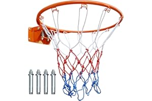 LSKSSNG 18" Basketball Rim Replacement, Wall-Mounted Basketball Hoop with Net, Double Spring Solid Rim Heavy Fits In-Ground &
