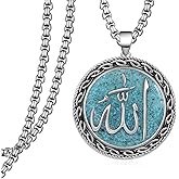jiulegufa Allah Necklace 925 Sterling Silver Turquoise Allah Pendant Necklace Islamic Jewelry Muslim Gifts for Men Women