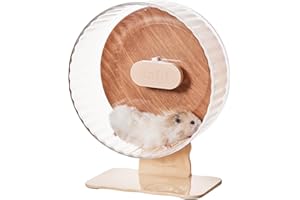 Tafit Silent Hamster Wheel 10.5 Inch Dual-Bearings Quiet Running Exercise Wheels with Wood Grain Backboard, Height Adjustable for Syrian Hamsters, Gerbils, Mice, Hedgehog, Lemmings, Warm Brown
