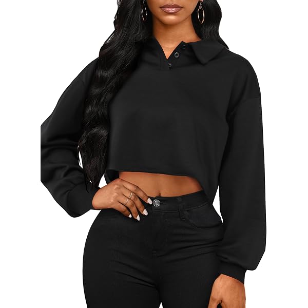 QUQUTWO Women's Long Sleeve Cropped Sweatshirt – Rainbow Stripes, Lapel Buttons, Loose Fit (Red) - View #11