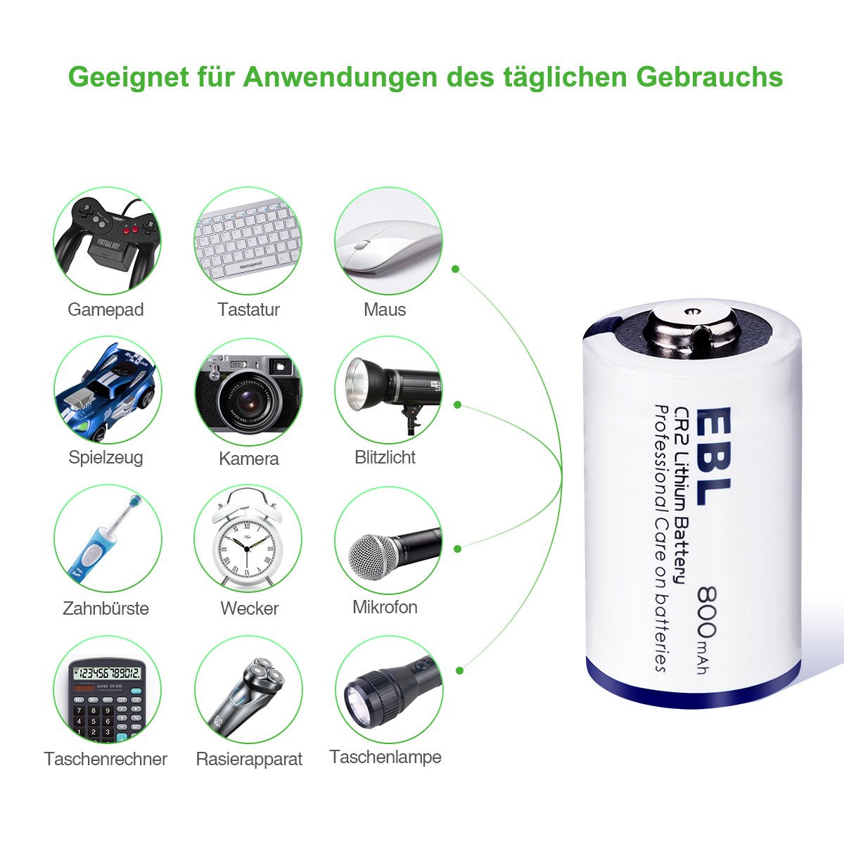 EBL CR2 Batterie 3V DL-CR2 Lithium Kamera Batterie mit PTC Schutz, ideal für Sofortbildkamera Mini 25 Mini 50 Mini 50S Mini 55 Pivi MP-100 & SP-1- Silver, 8 Stück