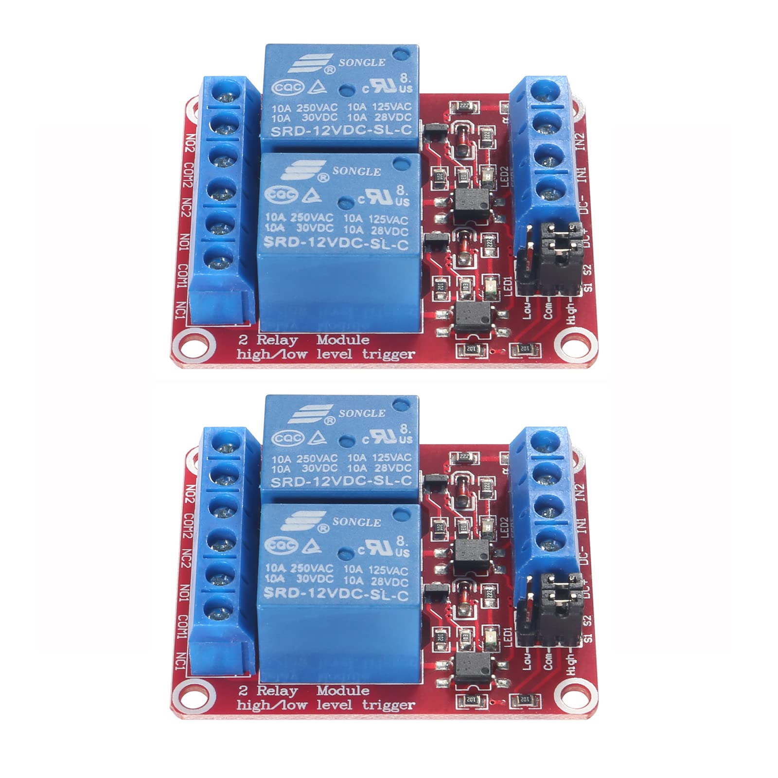 AEDIKO 2pcs DC 12V Relay Module 2 Channel Relay Board with Optocoupler Support High or Low Level Trigger