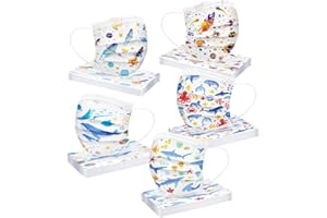 50PCS Kids Disposable Face Mäsks Cute Colorful Cartoon Printed 3 Layer Non-Woven Fabric for Boys Girls Ages 4-12