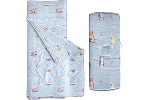 DUSHOW Cotton Toddler Nap Mat,Roll Up Slumber Bags for Boys,Toddler Nap Mat with Removable Pillow, Kids Sleeping Mat for Daycare and Preschool Kindergarten