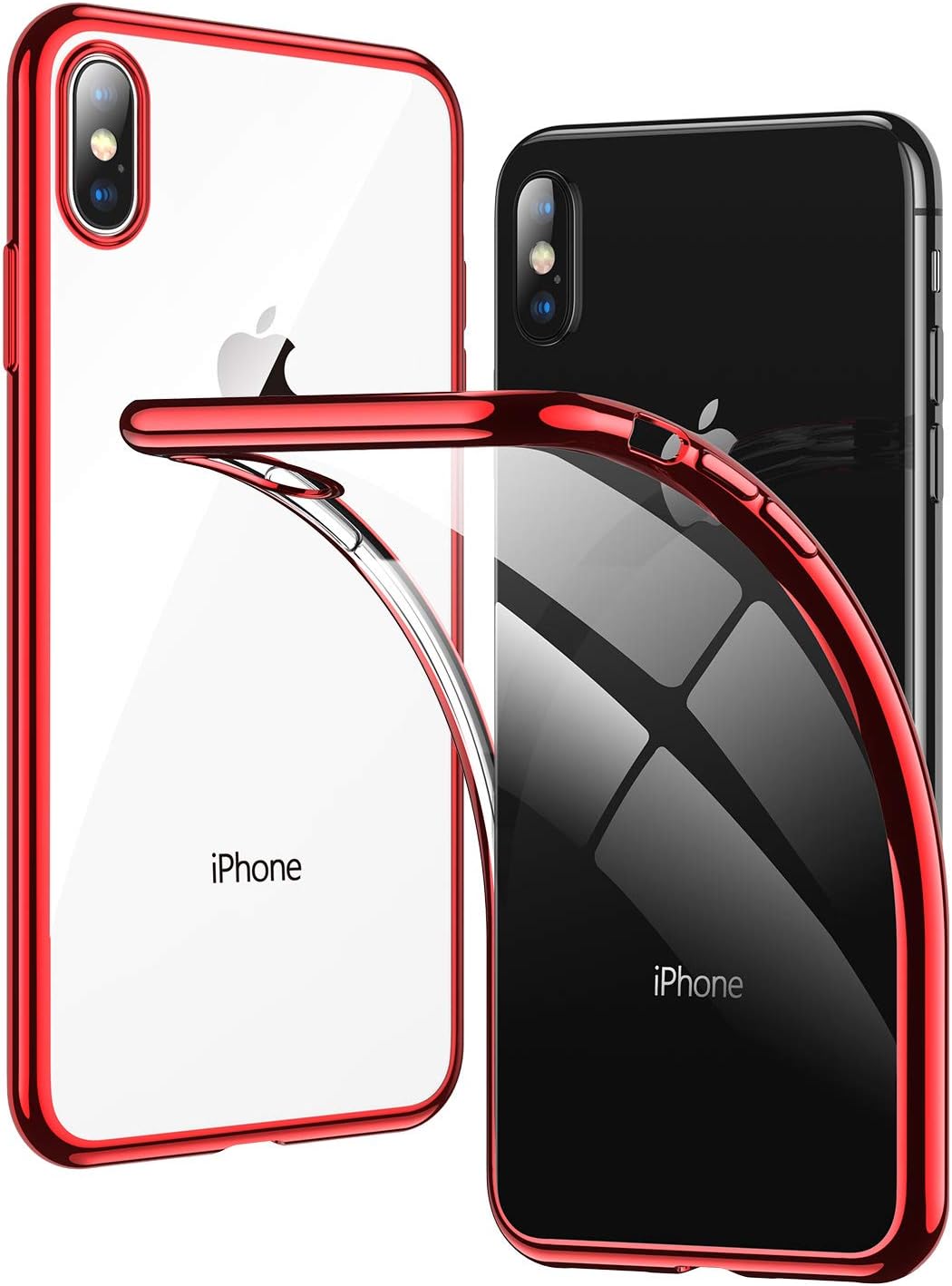 RANVOO Clear iPhone Xs Case/iPhone X Case, Soft Silicone Cover with Red Electroplated Bumper Ultra Thin Slim Fit Case for Apple iPhone Xs/iPhone X 5.8 Inch (2018), Crystal Red