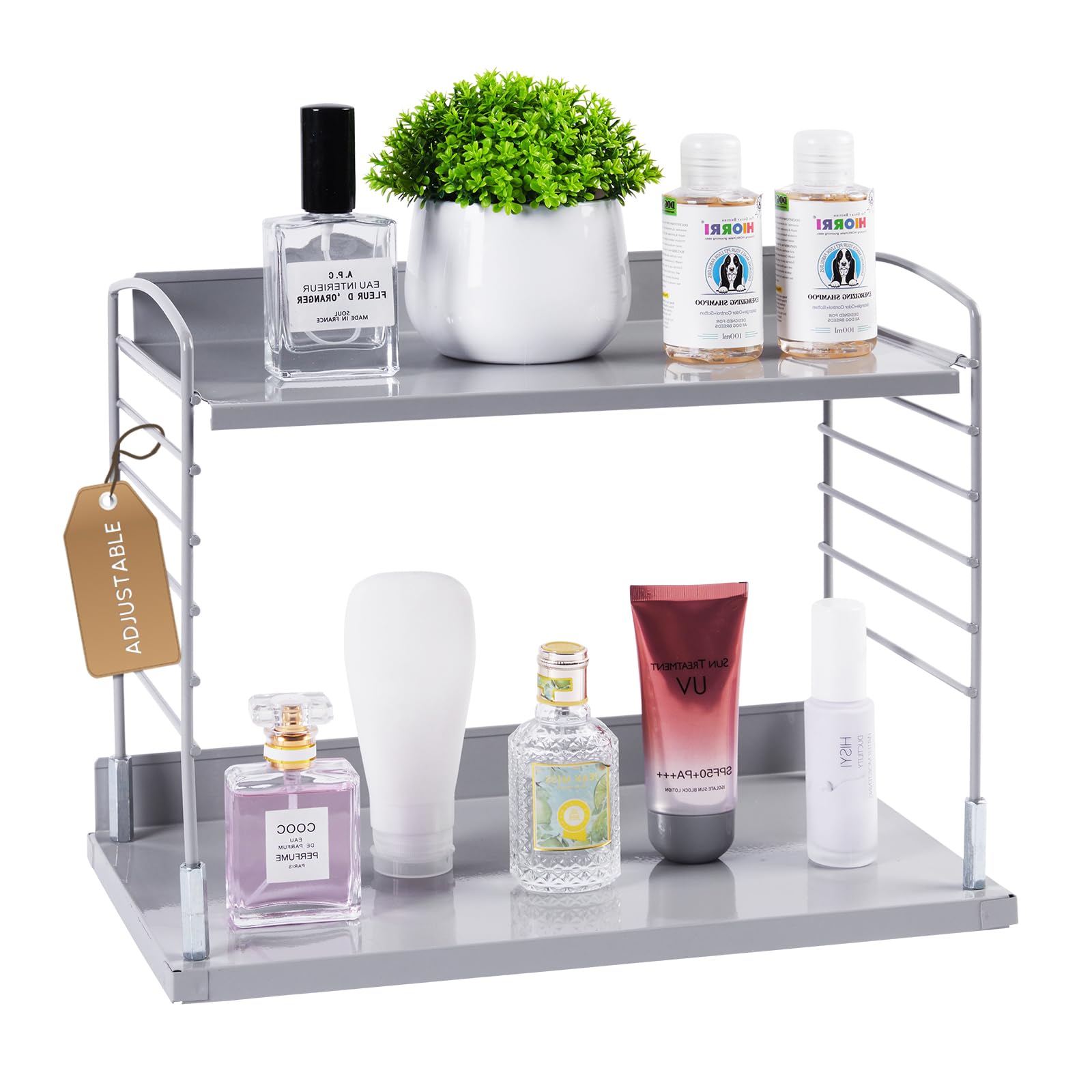 Photo 1 of Adjustable Bathroom Countertop Organizer?2 Tier Vanity Shelf Organizer and Storage for Cosmetic Skincare Perfume, Metal Kitchen Countertop Shelf for Coffee Station?Condiment?Cupcakes?Plants?Mugs