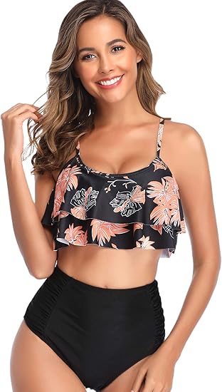 high waisted bikini with flounce top
