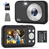 Digital Camera, Kids Camera with 32GB Card, FHD 1080P 44MP Vlogging Camera, 16X Zoom Point and Shoot Digital Camera Compact Portable Rechargeable Cameras for Teens Boys Girls Students Seniors-Black
