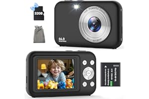 AHLIRMOY Digital Camera, Kids Camera with 32GB Card, FHD 1080P 44MP Vlogging Camera, 16X Zoom Point and Shoot Digital Camera Compact Portable Rechargeable Cameras for Teens Boys Girls Students Seniors-Black