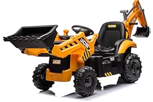 Sesslife 24V JCB Ride on Excavator, Kids Ride on Car with Remote Control, Electric Vehicle with Front & Back Loader for Kids Aged 3-8 Years, Soft Start Function, Three Types of Transformable, Yellow…