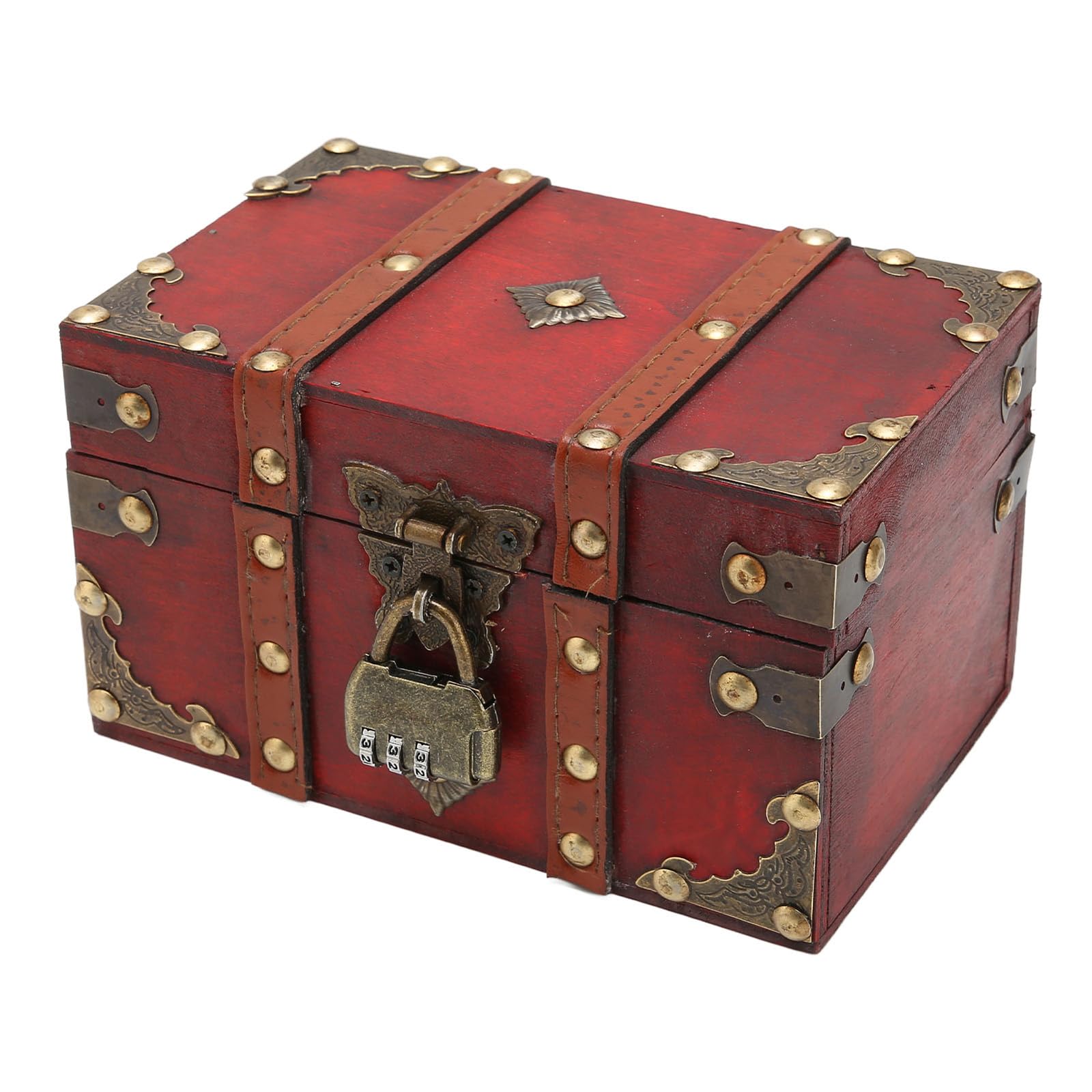 Nanddi Vintage Wooden Treasure Chest Box with Lock Small Rectangle ...
