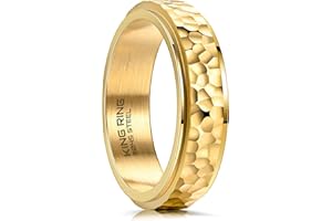 KING RING King 6mm Hammered Spinner Ring - Fidget for Stress Relief, Stainless Steel for Men & Women - Designed in USA