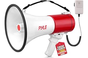 Pyle Megaphone - 50 Watt Bluetooth PA Bullhorn with Adjustable Volume Control, 1200-Yard Range, USB/SD/AUX Inputs for Music, 